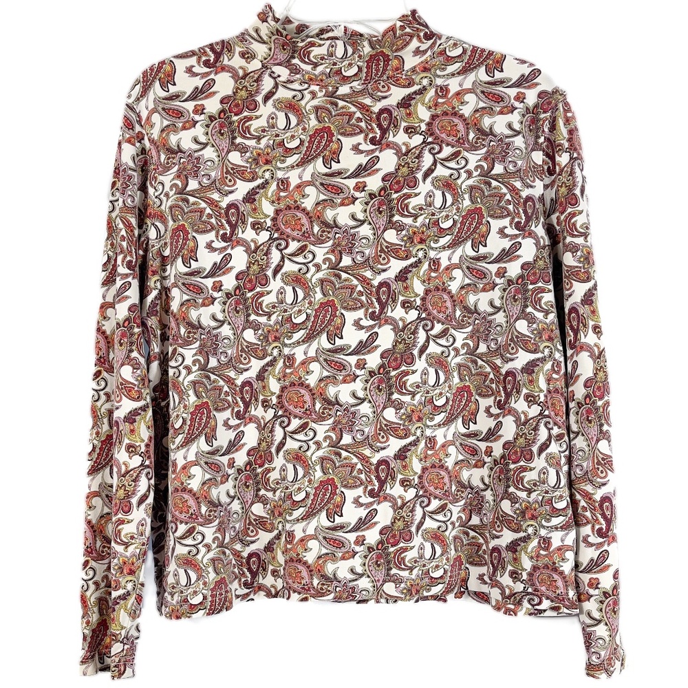 Multicolor Paisley Print Cotton Mock Turtleneck